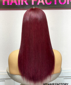 Bone Straight 2x6 Lace Frontal Wigs Dark Red Cherry Color 10 inches