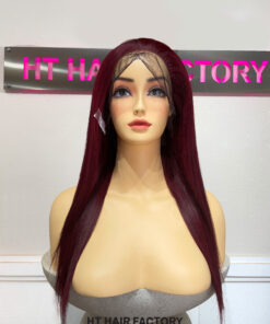 Bone Straight 13x4 Lace Frontal Wigs Dark Red Cherry Color 16 inches