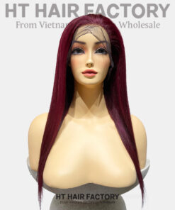 Bone Straight 13x4 Lace Frontal Wigs Dark Red Cherry Color 16 inches