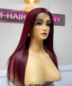 Bone Straight 13x4 Lace Frontal Wigs Dark Red Cherry Color 16 inches