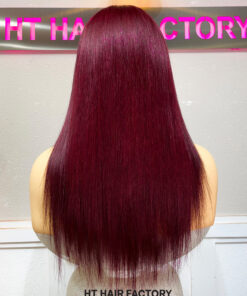 Bone Straight 13x4 Lace Frontal Wigs Dark Red Cherry Color 16 inches