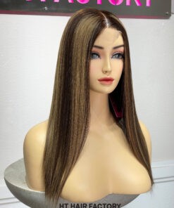 Bone Straight 2x6 Lace Frontal Wigs Piano Honey Blonde Highlights Color 14 inches