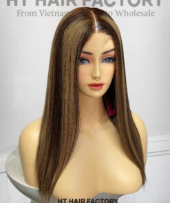 Bone Straight 2x6 Lace Frontal Wigs Piano Honey Blonde Highlights Color 14 inches