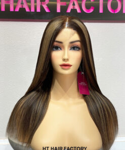 Bone Straight 2x6 Lace Frontal Wigs Piano Honey Blonde Highlights Color 14 inches
