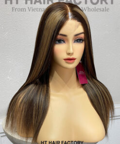 Bone Straight 2x6 Lace Frontal Wigs Piano Honey Blonde Highlights Color 14 inches