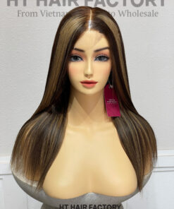Bone Straight 2x6 Lace Frontal Wigs Piano Honey Blonde Highlights Color 14 inches