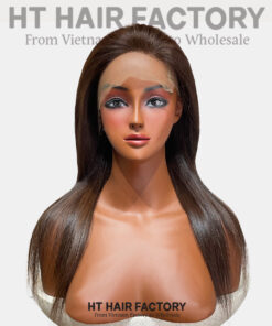 Bone Straight Lace Frontal Wigs Dark Cocoa Brown Color 18 inches