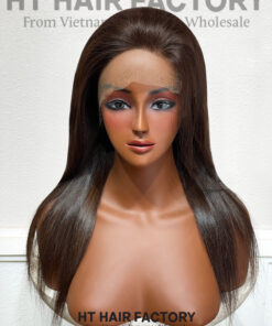 Bone Straight Lace Frontal Wigs Dark Cocoa Brown Color 18 inches