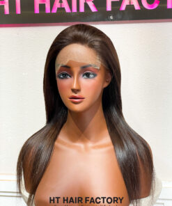 Bone Straight Lace Frontal Wigs Dark Cocoa Brown Color 18 inches