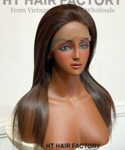 Bone Straight Lace Frontal Wigs Dark Cocoa Brown Color 18 inches