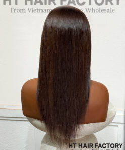 Bone Straight Lace Frontal Wigs Dark Cocoa Brown Color 18 inches