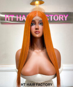 Bone Straight 2x6 Lace Frontal Wigs Burnt Orange Color 20 inches