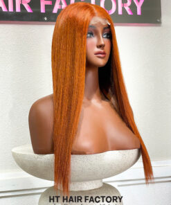 Bone Straight 2x6 Lace Frontal Wigs Burnt Orange Color 20 inches