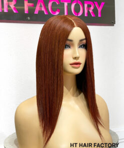 Bone Straight 2x6 Lace Frontal Wigs Copper Auburn Color 14 inches