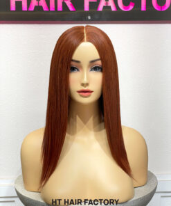 Bone Straight 2x6 Lace Frontal Wigs Copper Auburn Color 14 inches