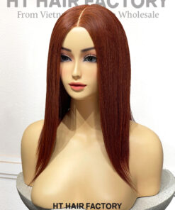 Bone Straight 2x6 Lace Frontal Wigs Copper Auburn Color 14 inches