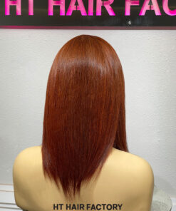 Bone Straight 2x6 Lace Frontal Wigs Copper Auburn Color 14 inches