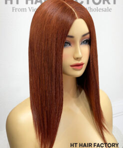 Bone Straight 2x6 Lace Frontal Wigs Copper Auburn Color 14 inches