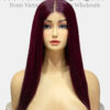 Bone Straight 2x6 Lace Frontal Wigs Plum Burgundy Color 16 inches