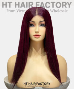 Bone Straight 2x6 Lace Frontal Wigs Plum Burgundy Color 16 inches