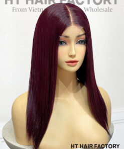 Bone Straight 2x6 Lace Frontal Wigs Plum Burgundy Color 16 inches