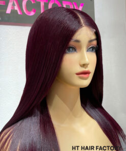 Bone Straight 2x6 Lace Frontal Wigs Plum Burgundy Color 16 inches