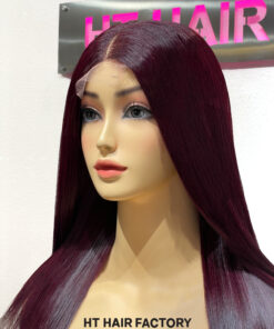 Bone Straight 2x6 Lace Frontal Wigs Plum Burgundy Color 16 inches