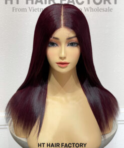 Bone Straight 2x6 Lace Frontal Wigs Plum Burgundy Color 16 inches