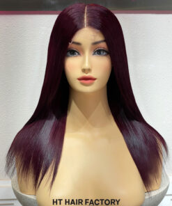 Bone Straight 2x6 Lace Frontal Wigs Plum Burgundy Color 16 inches
