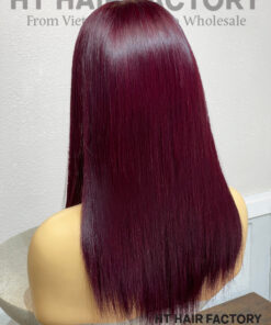 Bone Straight 2x6 Lace Frontal Wigs Plum Burgundy Color 16 inches