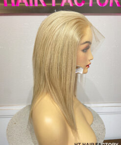 Bone Straight 2x6 Lace Frontal Wigs Creamy Blonde Color 10 inches
