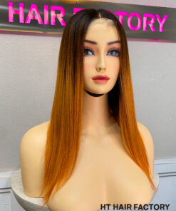 Bone Straight 2x6 Lace Frontal Wigs Dark Root Ginger Color 16 inches.