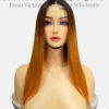 Bone Straight 2x6 Lace Frontal Wigs Dark Root Ginger Color 16 inches.