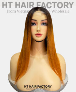 Bone Straight 2x6 Lace Frontal Wigs Dark Root Ginger Color 16 inches.