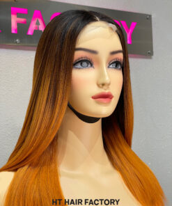 Bone Straight 2x6 Lace Frontal Wigs Dark Root Ginger Color 16 inches.