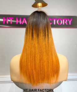 Bone Straight 2x6 Lace Frontal Wigs Dark Root Ginger Color 16 inches.