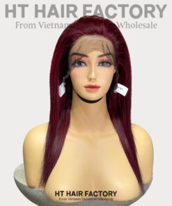 Bone Straight 13x4 Lace Frontal Wigs Dark Red Cherry Color 14 inches