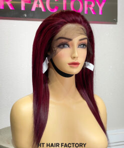 Bone Straight 13x4 Lace Frontal Wigs Dark Red Cherry Color 14 inches