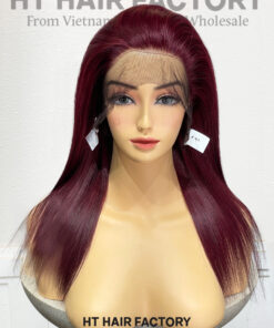 Bone Straight 13x4 Lace Frontal Wigs Dark Red Cherry Color 14 inches