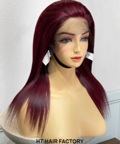 Bone Straight 13x4 Lace Frontal Wigs Dark Red Cherry Color 14 inches