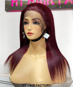 Bone Straight 13x4 Lace Frontal Wigs Dark Red Cherry Color 14 inches