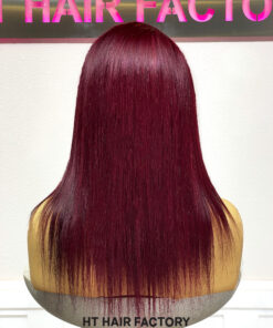 Bone Straight 13x4 Lace Frontal Wigs Dark Red Cherry Color 14 inches
