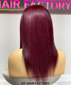 Bone Straight 13x4 Lace Frontal Wigs Dark Red Cherry Color 14 inches