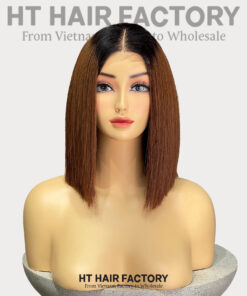 Bone Straight 2x4 Lace Frontal Wigs Black Roots Brown Color 10 inches