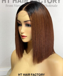 Bone Straight 2x4 Lace Frontal Wigs Black Roots Brown Color 10 inches