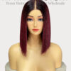 Bone Straight 2x6 Lace Frontal Wigs Dark Roots Red Cherry Color 12 inches