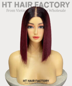 Bone Straight 2x6 Lace Frontal Wigs Dark Roots Red Cherry Color 12 inches