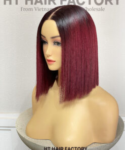 Bone Straight 2x6 Lace Frontal Wigs Dark Roots Red Cherry Color 12 inches