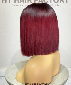Bone Straight 2x6 Lace Frontal Wigs Dark Roots Red Cherry Color 12 inches