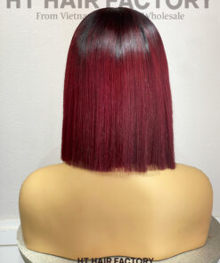 Bone Straight 2x6 Lace Frontal Wigs Dark Roots Red Cherry Color 12 inches